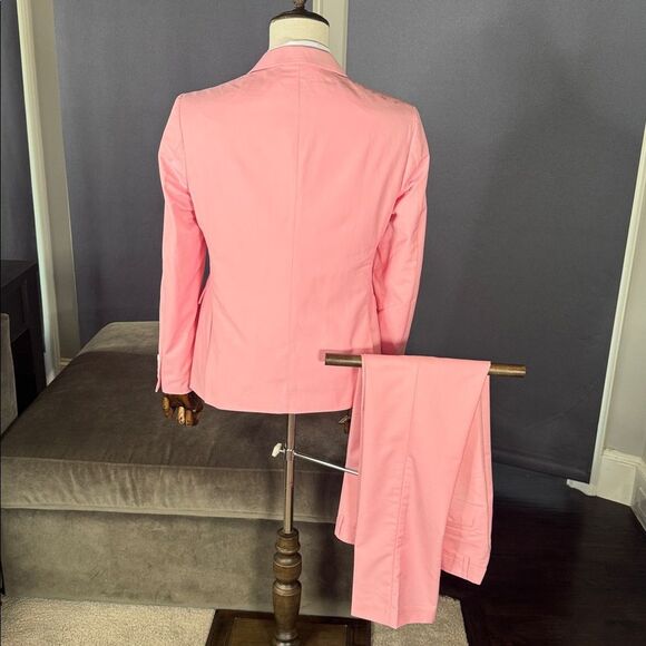 Men’s Pink Slim Fit 2 Piece Suit Double Breasted Peak Lapel Jacket 38 Pants 34 - Picture 4 of 13